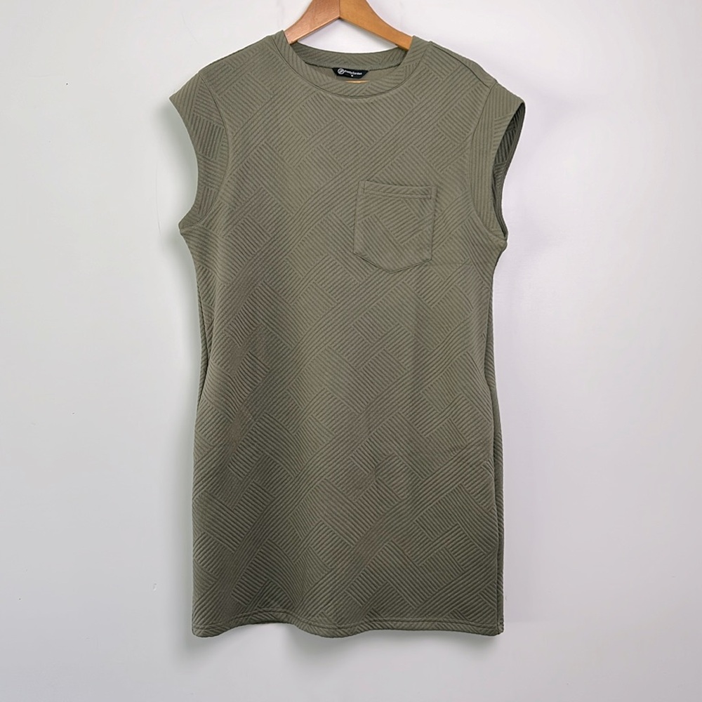 PRETTYGARDEN|ArmyGreen Textured T-Shirt Dress with Pockets sz Medium
